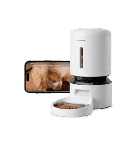 PETLIBRO Granary Smart Camera Feeder with 1080p HD camera, stainless steel bowl, and PETLIBRO Lite app display
