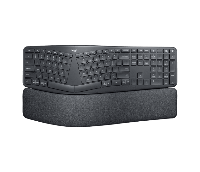 Logitech Ergo K860 wireless ergonomic split keyboard with memory foam wrist rest in graphite