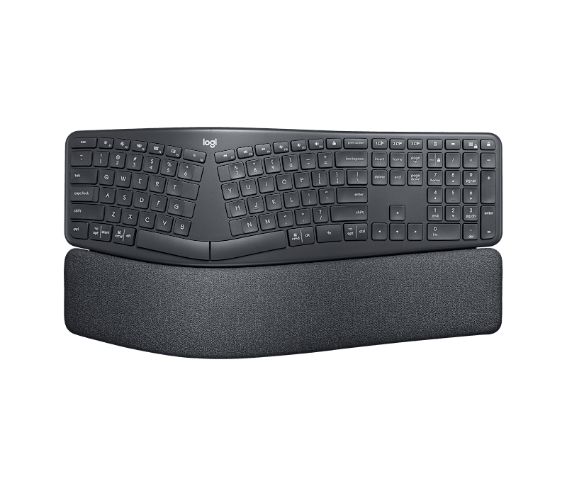 Logitech Ergo K860 wireless ergonomic split keyboard with memory foam wrist rest in graphite