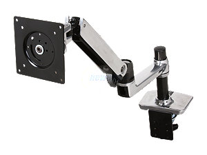 Ergotron LX single monitor arm in polished aluminum mounted to desk