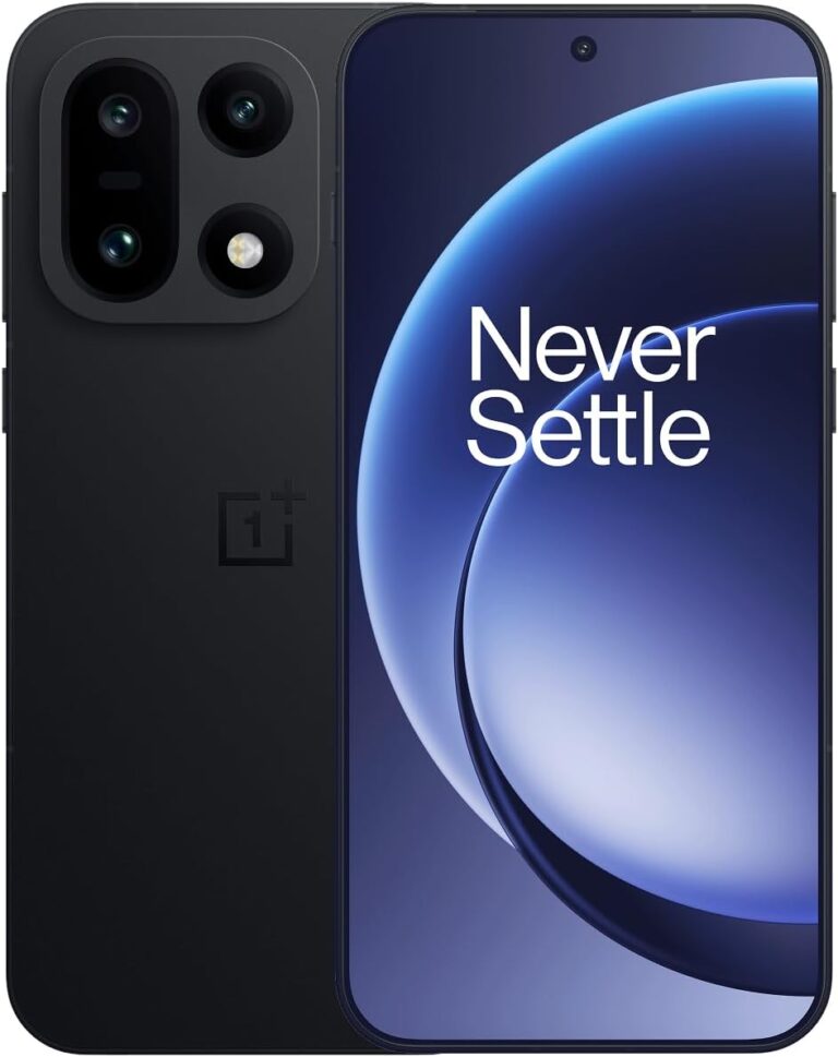 OnePlus 15 smartphone in Infinite Black, front and rear view