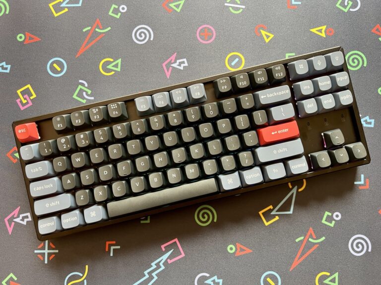 Keychron K8 Pro TKL wireless mechanical keyboard with RGB backlit keys and aluminum frame on a desk