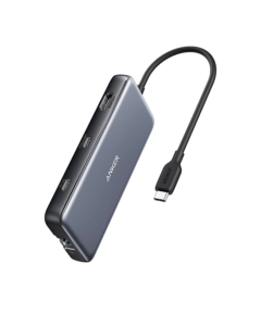 Anker 555 USB-C Hub 8-in-1 multiport adapter with HDMI, Ethernet, USB-A, USB-C, and SD card ports