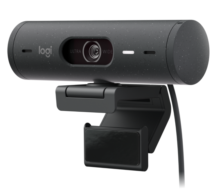 Logitech Brio 500 Full HD Webcam in Graphite with magnetic mount and privacy shutter