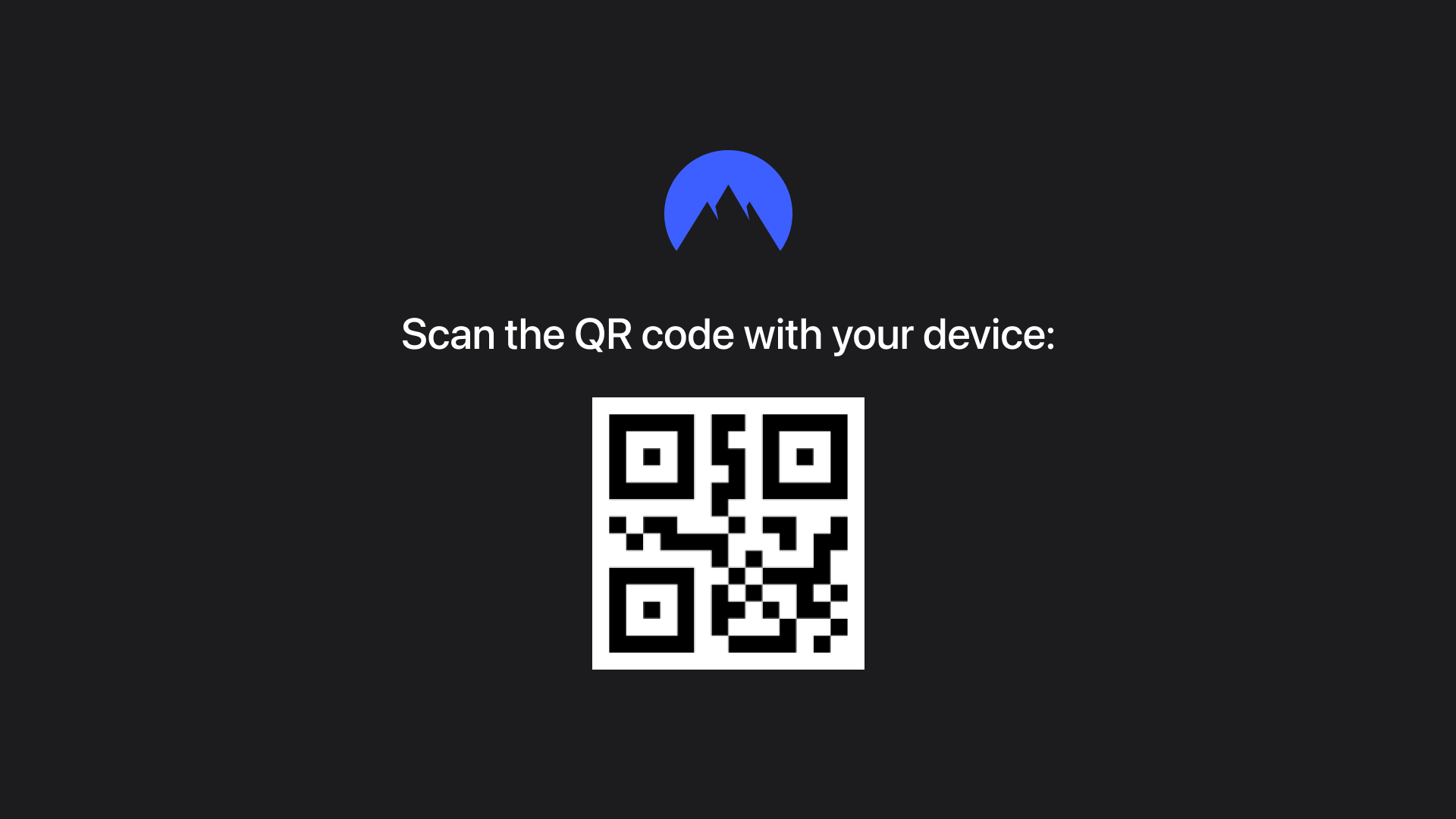 NordVPN on Apple TV showing the Scan the QR code with your device screen with a scannable QR code