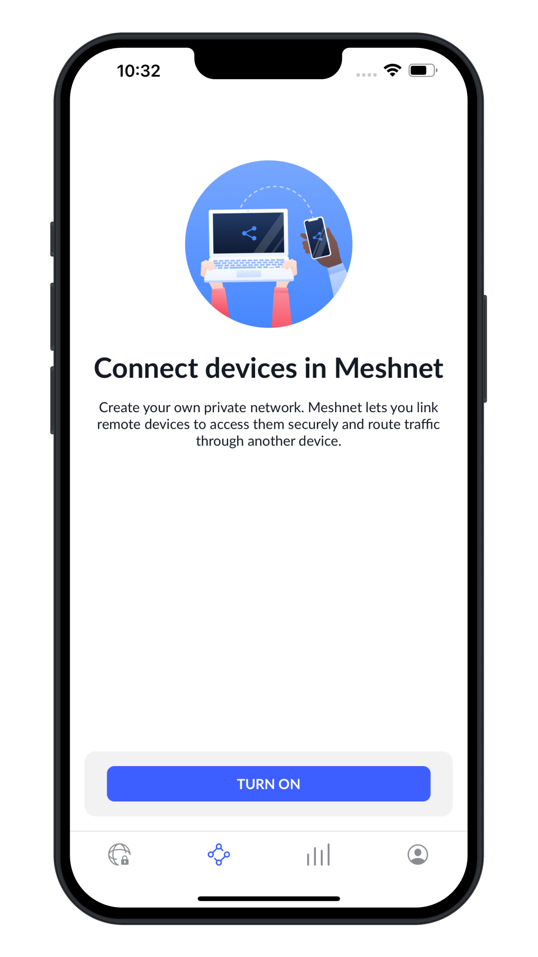NordVPN Meshnet screen for linking your own devices in a private encrypted network