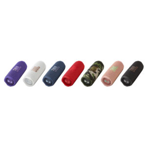 JBL Flip 7 portable waterproof Bluetooth speaker, group product shot showing multiple color options