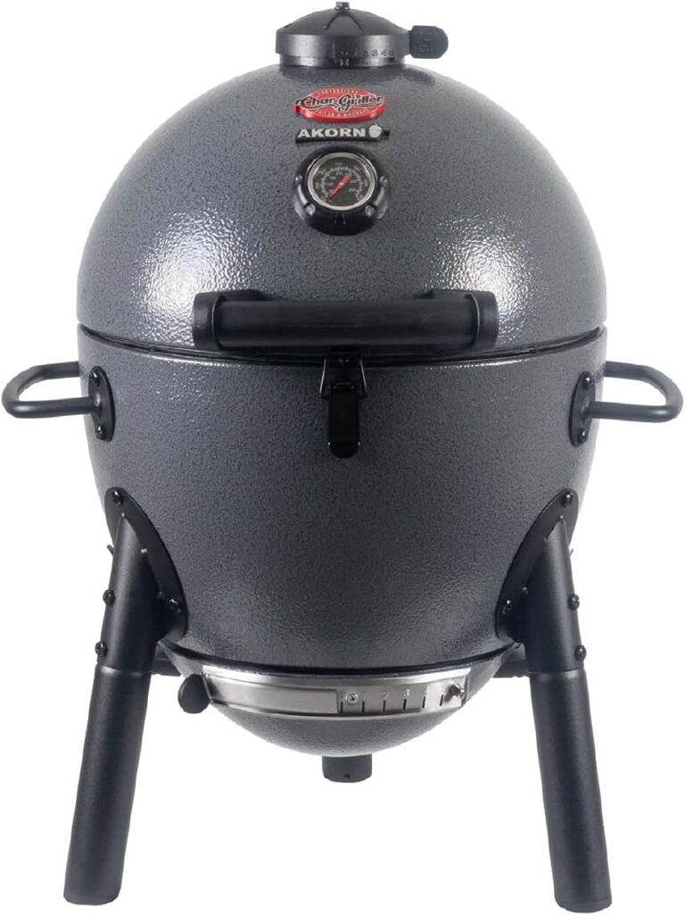 Char-Griller AKORN Jr. portable kamado charcoal grill and smoker, gray, 14-inch with side handles