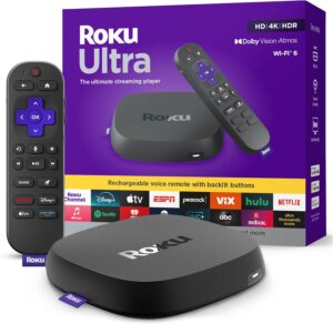Roku Ultra 4K streaming device with Voice Remote Pro