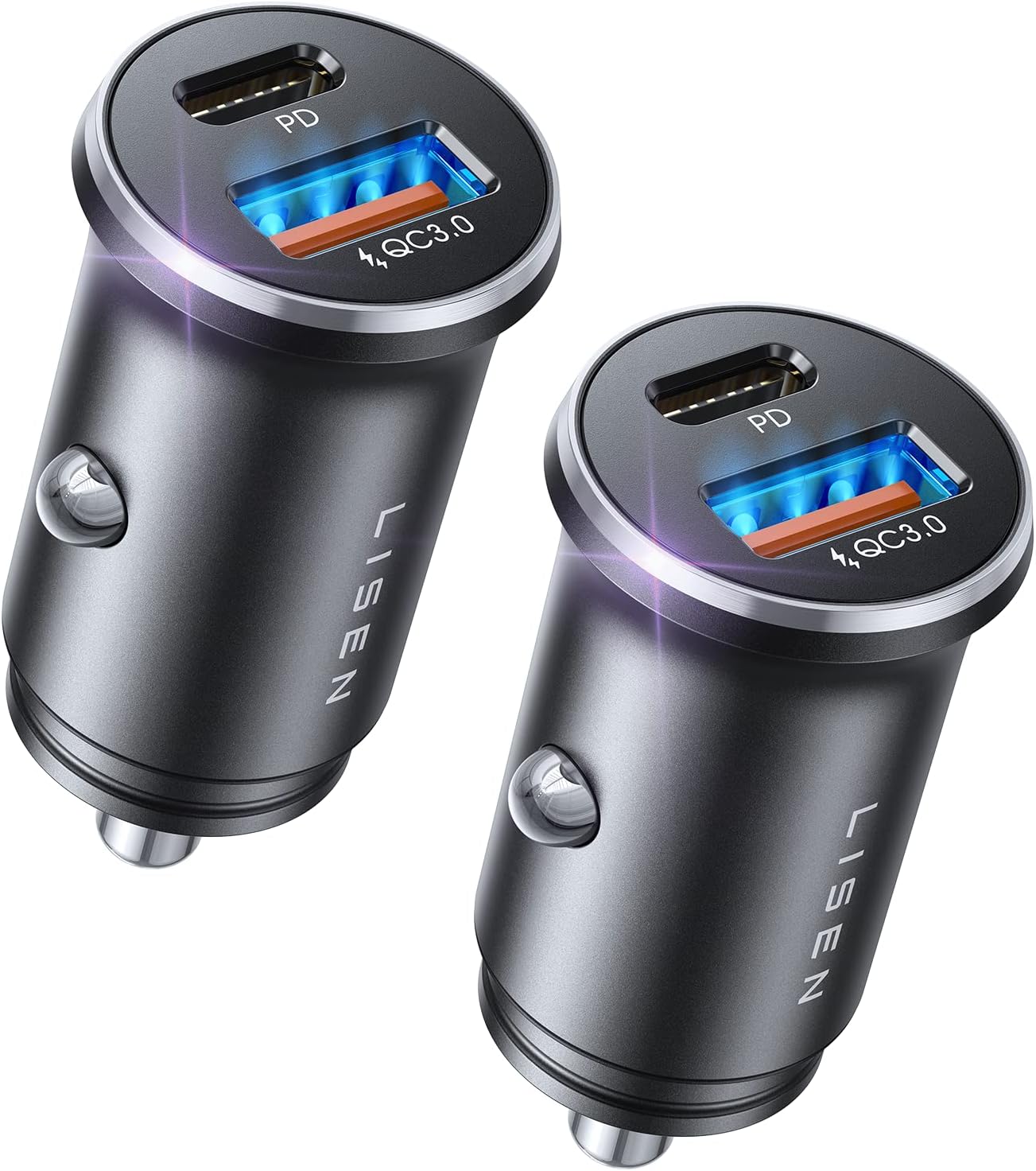 LISEN 2-Pack USB-C Car Charger 54W aluminum alloy cigarette lighter adapter