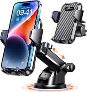 VANMASS Car Phone Holder with rotate-lock suction cup mounted on a car windshield
