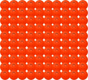Franklin Sports X-40 Outdoor Pickleballs — three optic yellow pickleballs with 40 precision-drilled holes