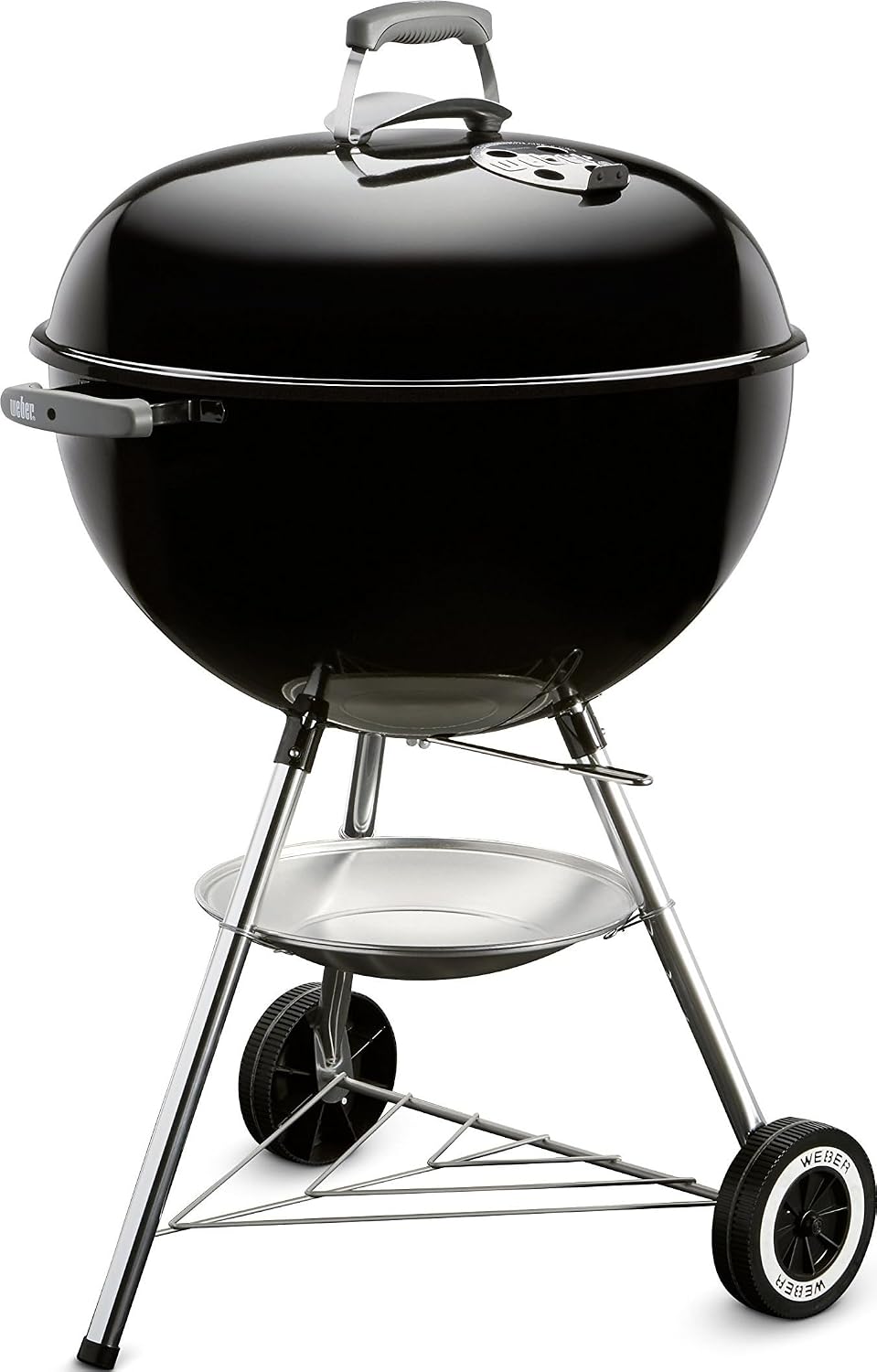 Weber Original Kettle 22-Inch Charcoal Grill, black porcelain-enameled bowl and lid on wheeled tripod stand