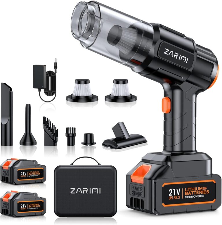 ZARIMI Portable Cordless Car Vacuum with dual hot-swap batteries and charging dock