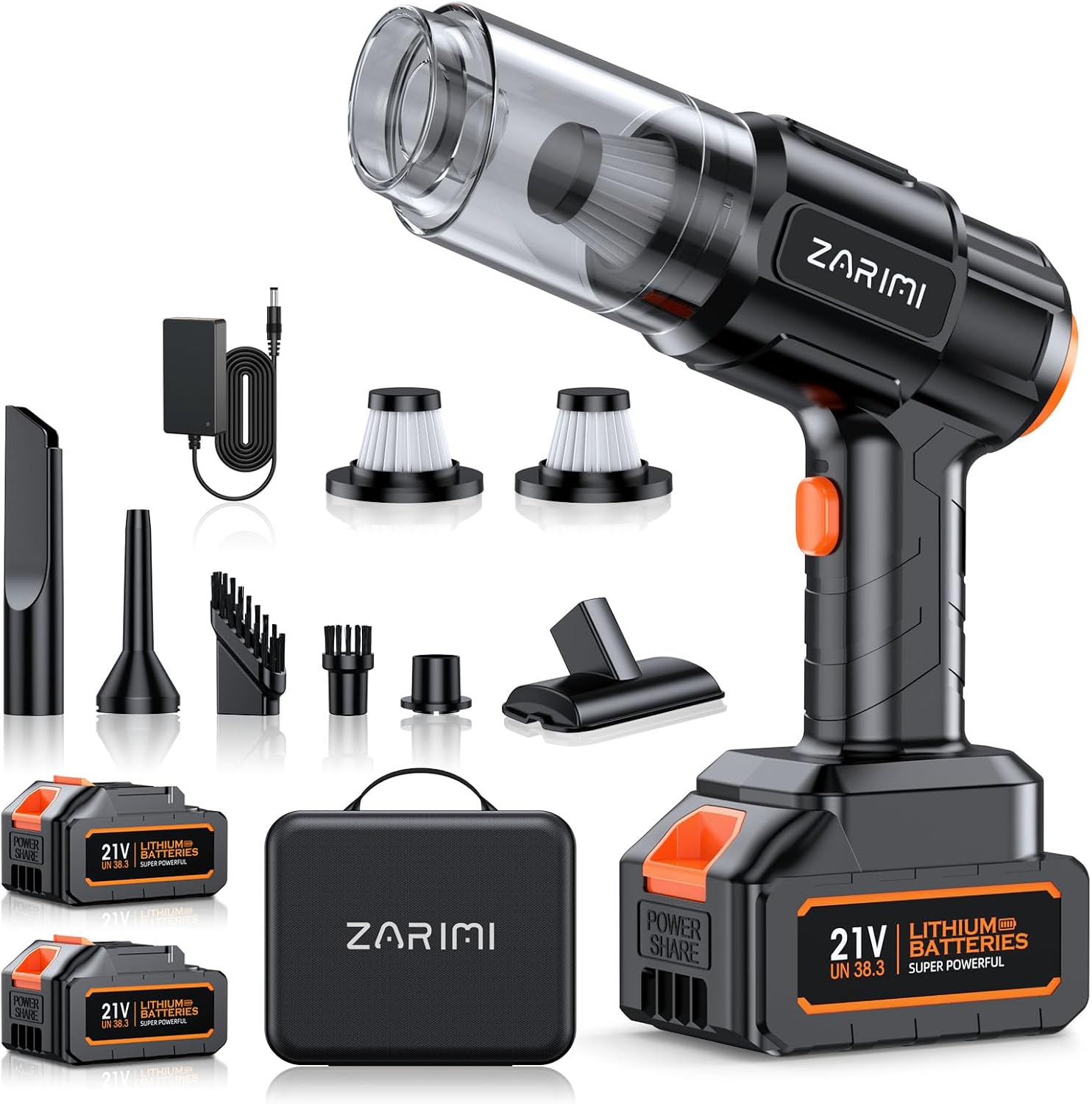 ZARIMI Portable Cordless Car Vacuum with dual hot-swap batteries and charging dock