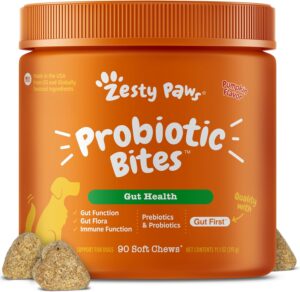 Zesty Paws Probiotics for Dogs, pumpkin flavor soft chews, 90-count tub