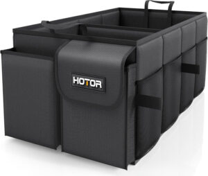 HOTOR Trunk Organizer, black, foldable two-compartment car trunk organizer