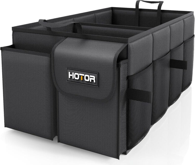 HOTOR Trunk Organizer, black, foldable two-compartment car trunk organizer