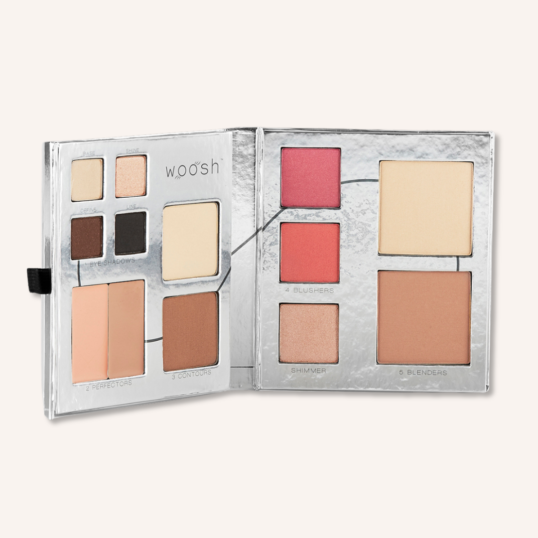 Woosh Beauty Fold Out Face Palette with Secret Brush, all-in-one makeup compact