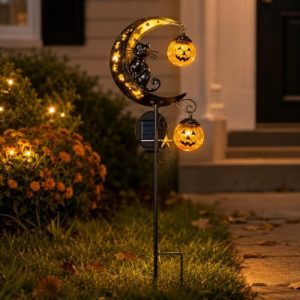 CRILEAL Solar Black Cat & Moon Stake Light