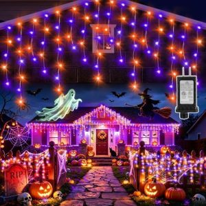 KNONEW 33 ft Orange & Purple Icicle Lights