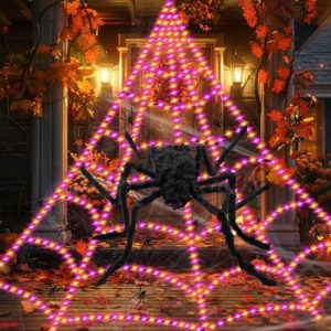ZZPQ 16.4 ft Light-Up Spider Web