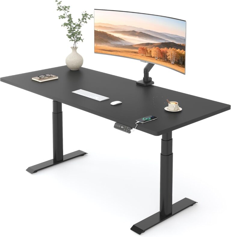 FlexiSpot E6 Pro 60x24 inch dual motor electric standing desk, black whole-piece desktop, black oval-leg frame