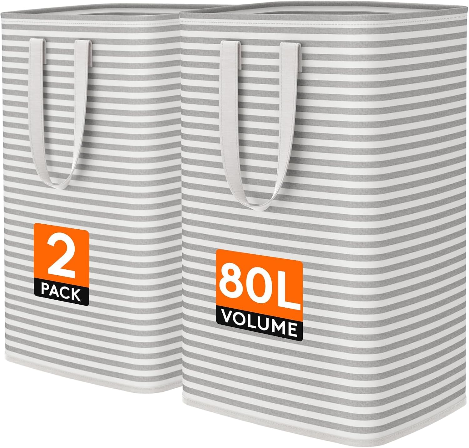 Lifewit 80L collapsible laundry baskets, 2-pack, grey