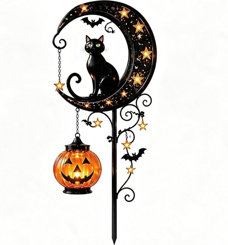 ChayWillow Solar Halloween Black Cat Moon Garden Stake Light