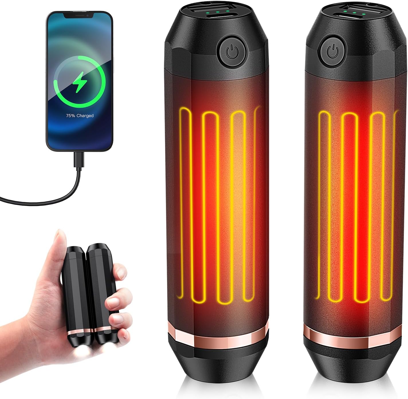 EnjoyNest 3-in-1 rechargeable hand warmers, 2-pack with power bank and flashlight