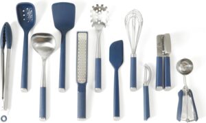Calphalon Edge 11-Piece Stainless Steel Kitchen Tools Set with silicone accents in Navy Blue
