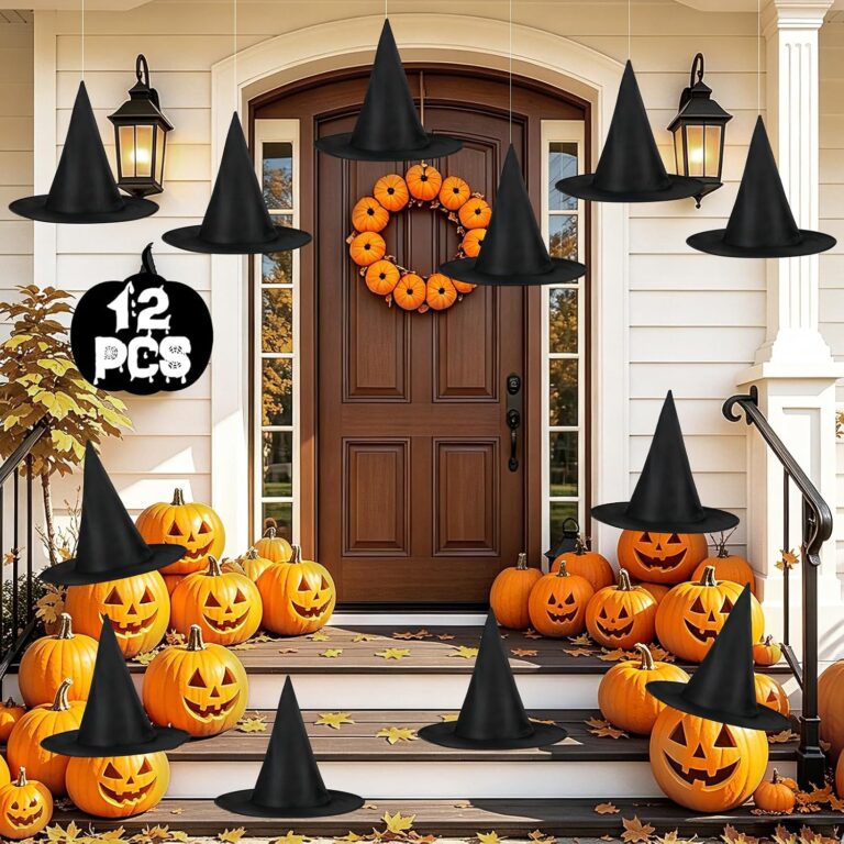 AIAKO 12 PCS Floating Witch Hats for Halloween Decorations