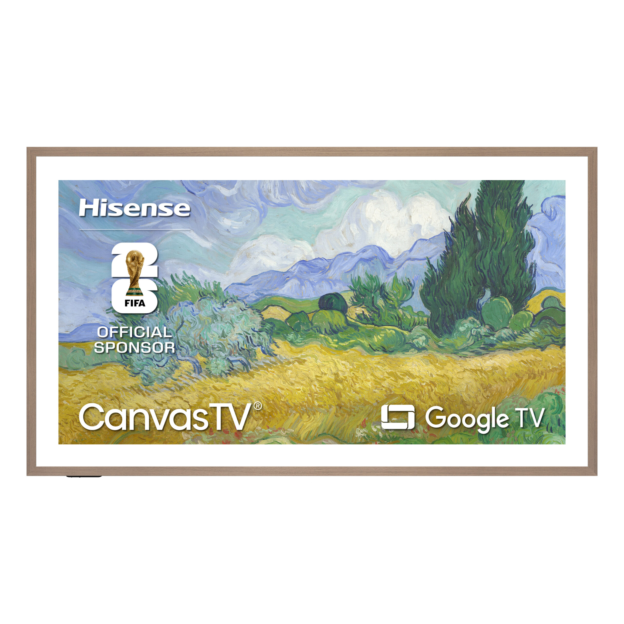 Hisense 75-inch CanvasTV S7SG art-mode TV with magnetic frame mounted on a living room wall