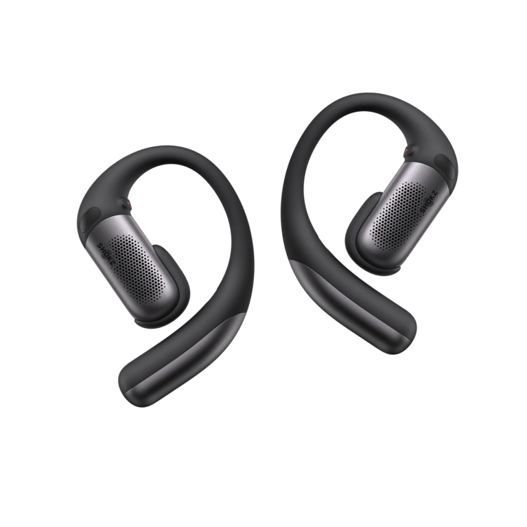 Shokz OpenFit Pro open-ear earbuds in black, titanium-reinforced ear hook design