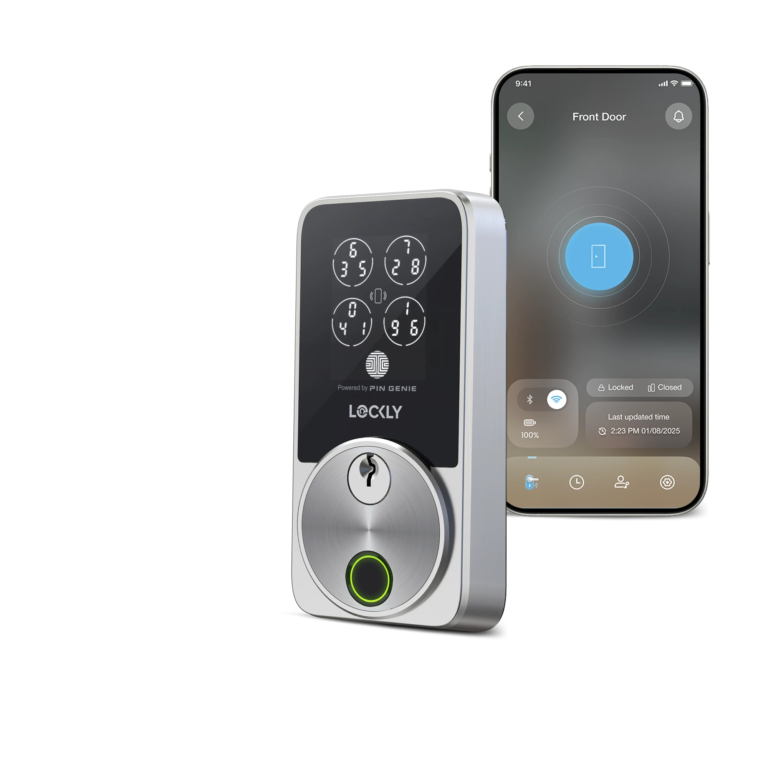 Lockly Secure Pro Zeno Wi-Fi deadbolt smart lock with fingerprint sensor and PIN Genie keypad, satin nickel finish
