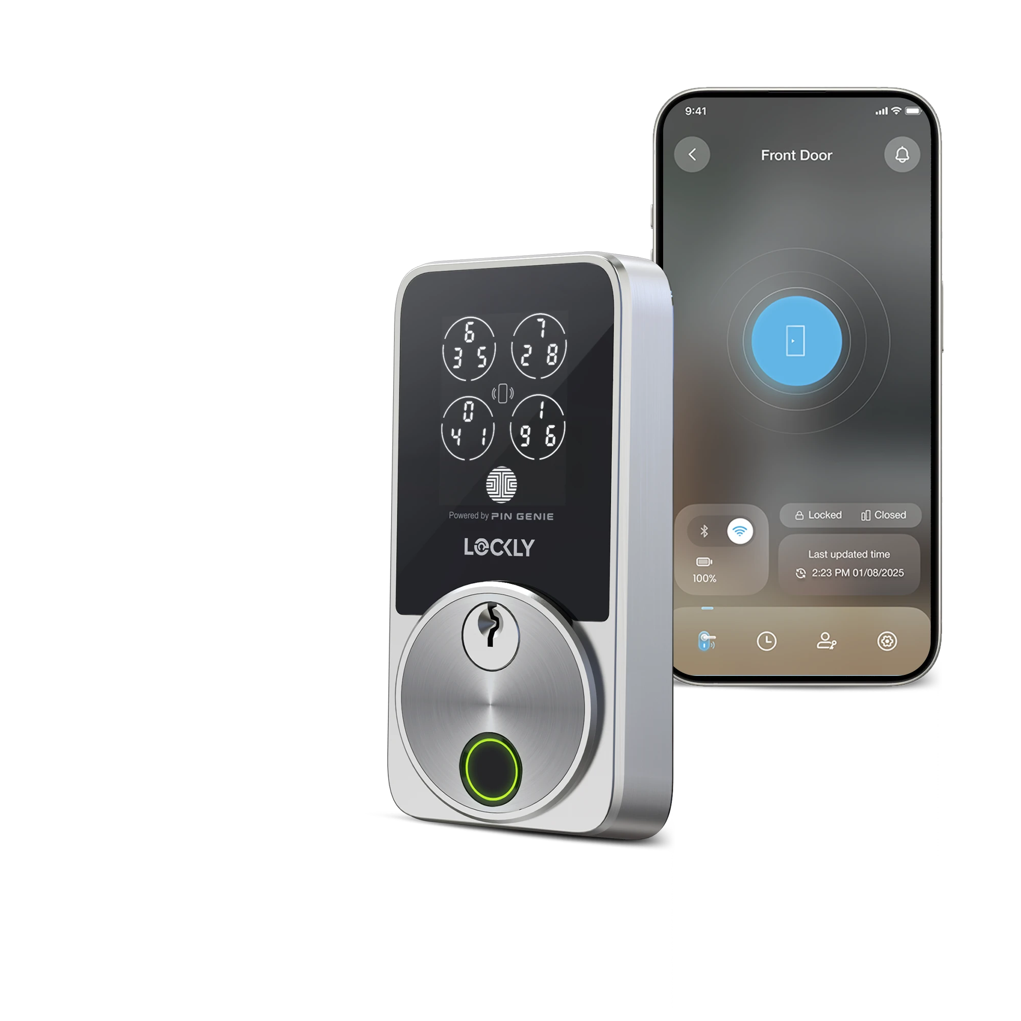 Lockly Secure Pro Zeno Wi-Fi deadbolt smart lock with fingerprint sensor and PIN Genie keypad, satin nickel finish