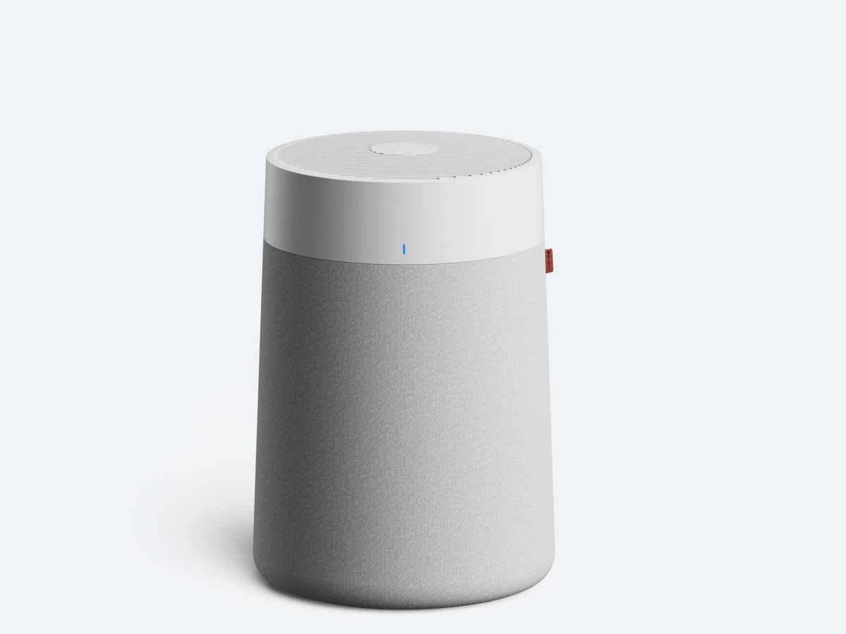 Blueair Blue Pure 311i Max smart air purifier with grey fabric pre-filter and white top