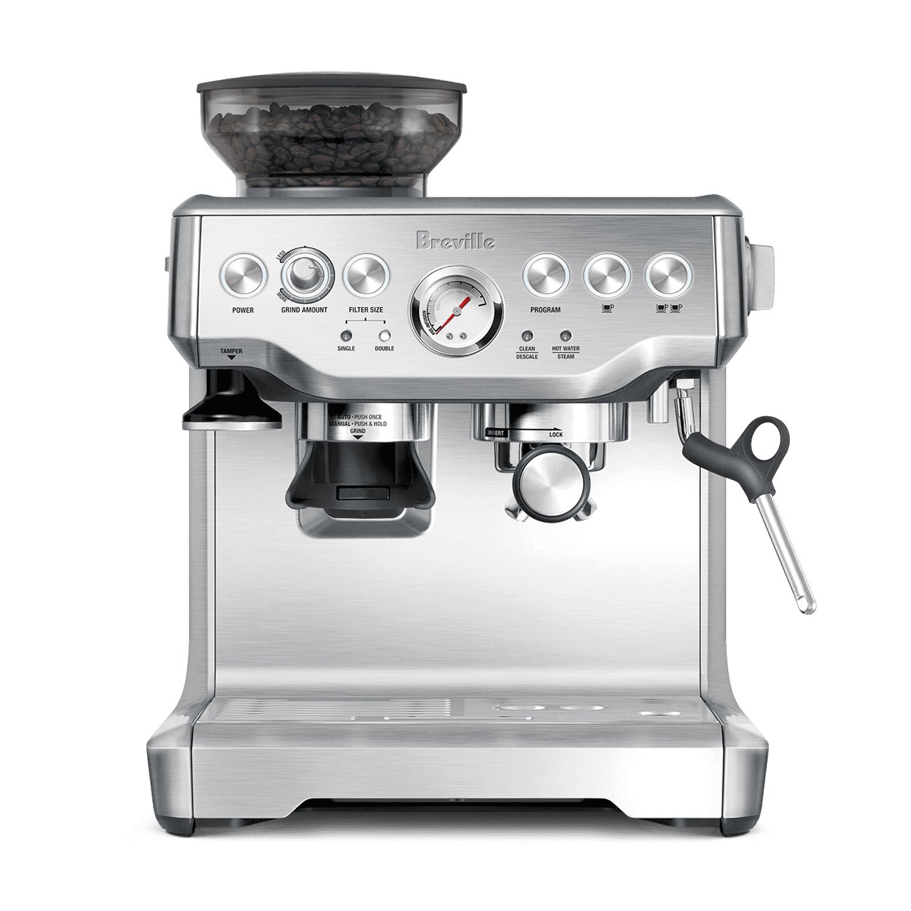 Breville Barista Express BES870XL espresso machine with built-in grinder in brushed stainless steel