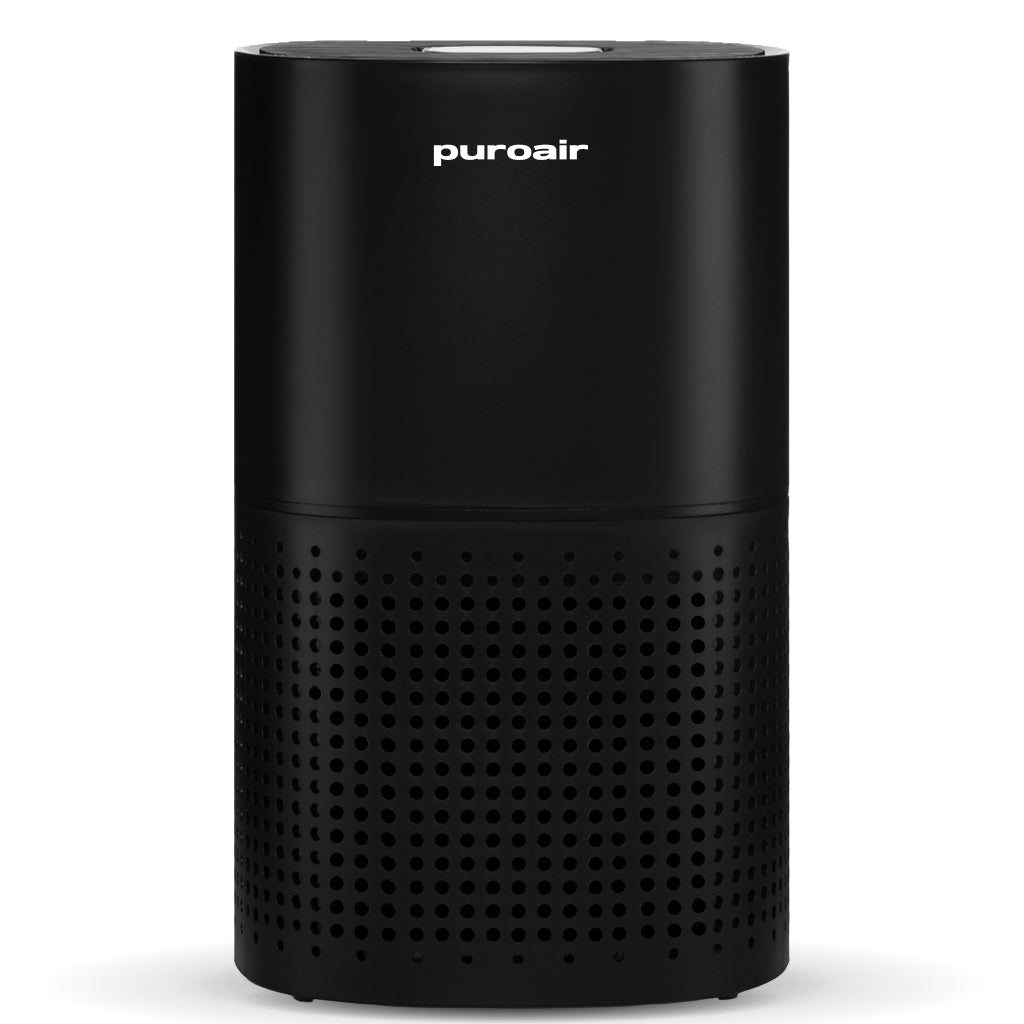 PuroAir 240 HEPA air purifier, a compact black cylindrical unit with a top control panel