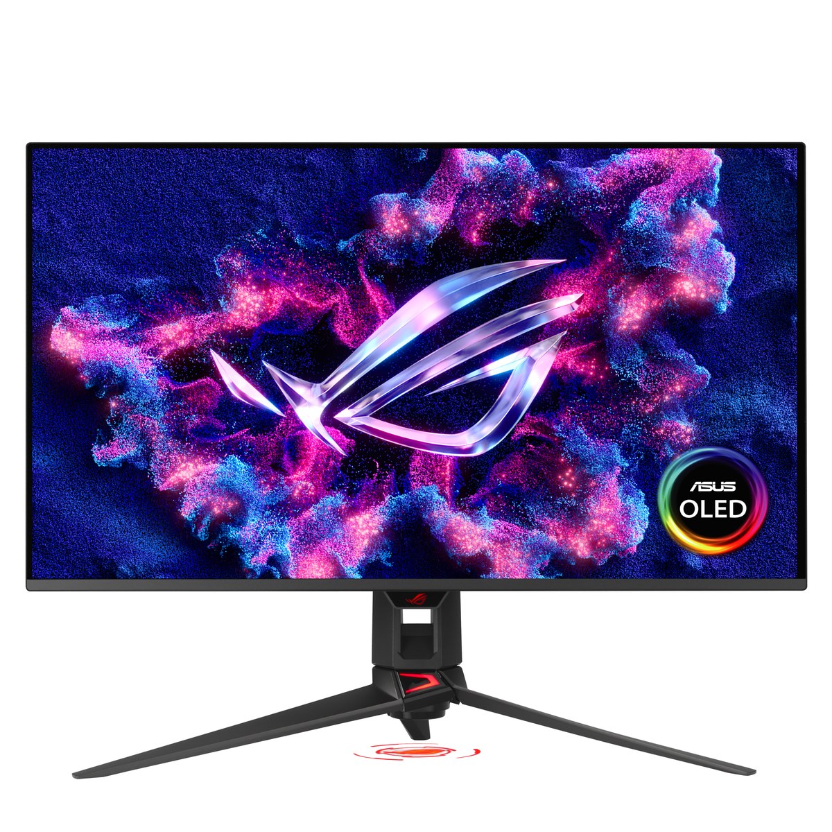 ASUS ROG Swift OLED PG32UCDM Gen 3 (PG32UCDM3) 32-inch 4K 240Hz QD-OLED gaming monitor on its tripod stand